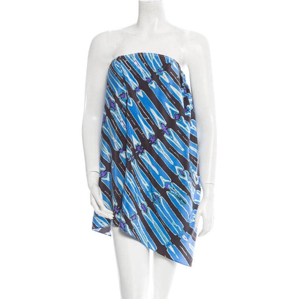 Cute Tibi Strapless Printed Silk Dress blue/white/black/purple Size 2/XS